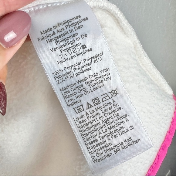 J Crew Sherpa Jacket, Ivory White & Neon Pink M - Fleece, Snap Button Up, Winter - Picture 8 of 11